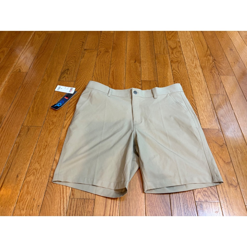 32 Degrees Cool Stretch Performance Shorts Mens Large Khaki Tan Flat Front New